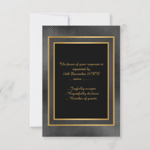ELEGANT BLACK GOLD EMBOSSED LAYER CUSTOM RSVP CARD