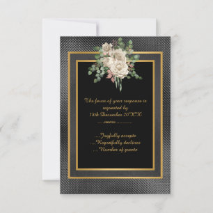 ELEGANT BLACK GOLD EMBOSSED LAYER FLORAL RSVP