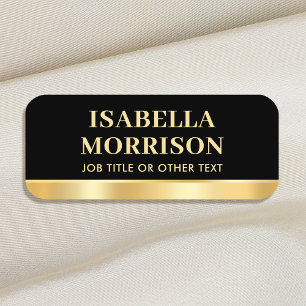 Elegant Black Gold Employee Magnetic or Pin Custom Name Tag