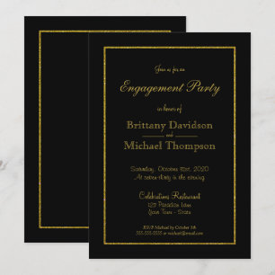 Elegant Black Gold Engagement Party Invitation