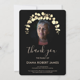 Elegant Black Gold Eucalyptus Photo Sympathy Thank You Card