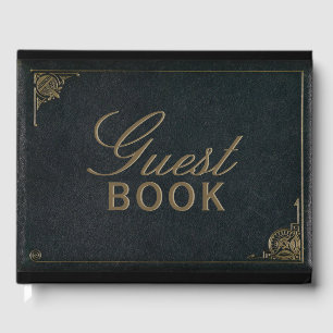 Elégant Black Gold Faux Cuir Mariage Livre d'hôtes