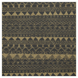Elegant black gold faux glitter aztec pattern fabric