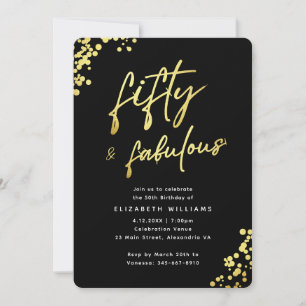 Elegant Black Gold Fifty and Fabulous Birthday Invitation