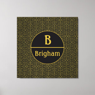 Elegant Black & Gold Filigree Monogram Canvas Print