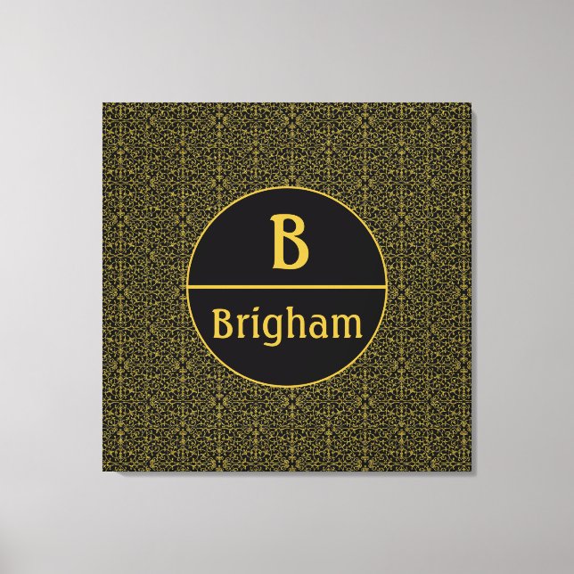 Elegant Black & Gold Filigree Monogram  Canvas Print (Front)