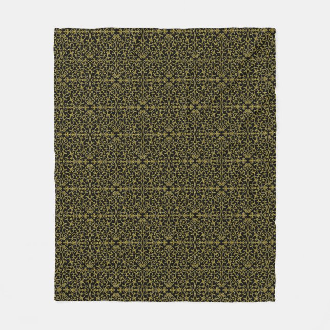 Elegant Black & Gold Filigree Pattern Fleece Blanket (Front)