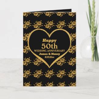 Elegant Black Gold Floral 50th Wedding Anniversary Card