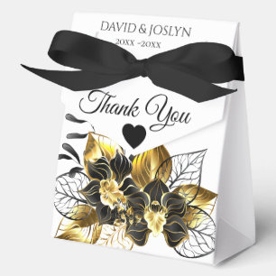 Elegant Black & Gold Floral Anniversary Party Favor Box