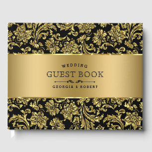 Elegant Black & Gold Floral Damasks Guest Book