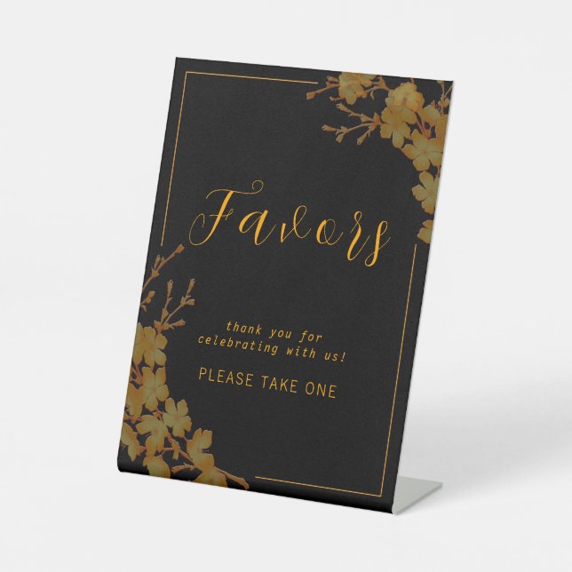 Elegant Black & Gold Floral Favour Sign (Front)
