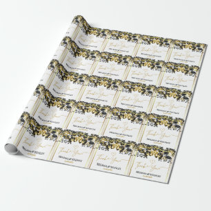 Elegant Black Gold Floral Geometric Wedding Wrapping Paper