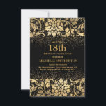 Elegant Black Gold Floral Glitter 18th Birthday Invitation<br><div class="desc">Beautiful,  elegant black and gold floral and glitter women's 18th birthday party invitation.   Text is customizable,  so make it your own.  Contact us for help with customization or to request matching products.</div>