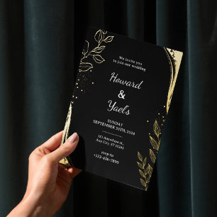 Elegant Black Gold Floral Leaf Design Wedding