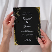 Elegant Black Gold Floral | Leaf Design Wedding