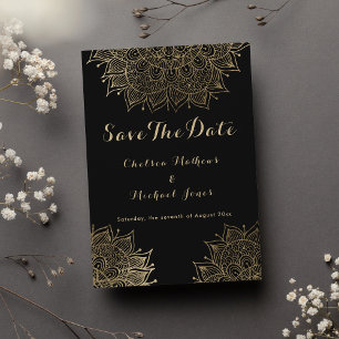 Elegant black gold floral mandala Save The Date Invitation