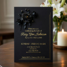 Elegant Black & Gold Floral Memorial Invitation 