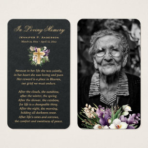 Elegant Black Gold Floral Memorial Prayer Cards