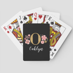 Elegant Black Gold Floral Monogram Initial  Playing Cards