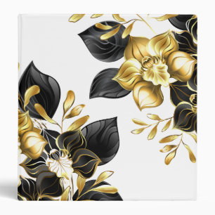 Elegant Black Gold Floral Orchid Binder