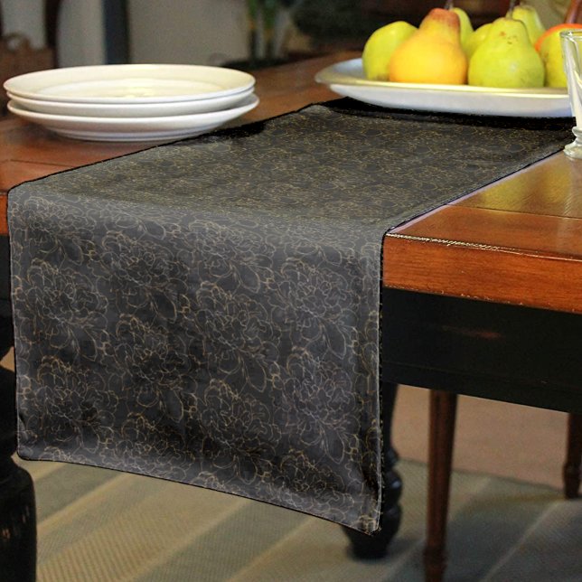 Elegant Black Gold Floral Pattern Short Table Runner (Creator Uploaded)