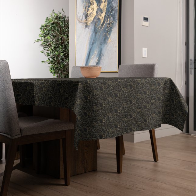 Elegant Black Gold Floral Pattern Tablecloth (Creator Uploaded)