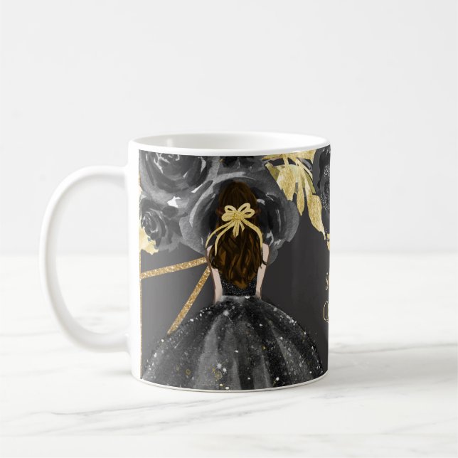 Elegant Black Gold Floral Princess Quinceanera   Coffee Mug (Left)
