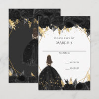 Elegant Black Gold Floral Princess Quinceanera