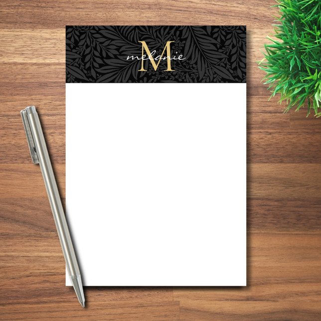Elegant Black Gold Floral Script Monogram Post-it Notes (Creator Uploaded)