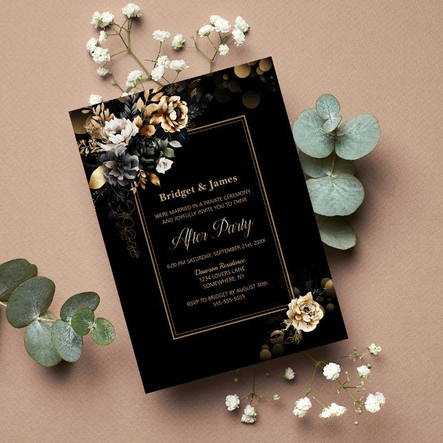 Elegant Black Gold Floral Wedding After Party Invitation (Creator Uploaded)