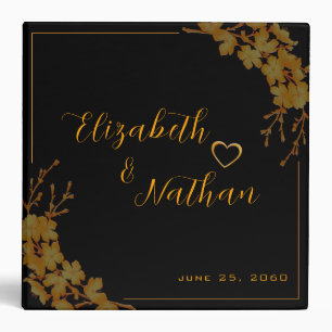 Elegant Black Gold Floral Wedding Notes or Photos Binder