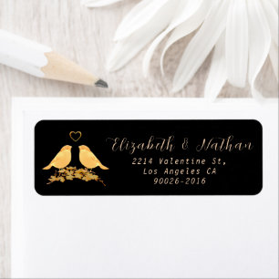 Elegant Black & Gold Flowers Return Address Label