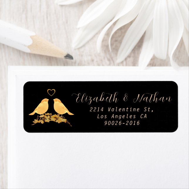 Elegant Black & Gold Flowers Return Address Label (Insitu)