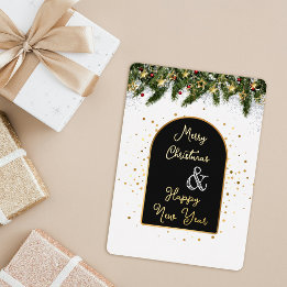 Elegant Black Gold Foil Christmas New Year Holiday Card