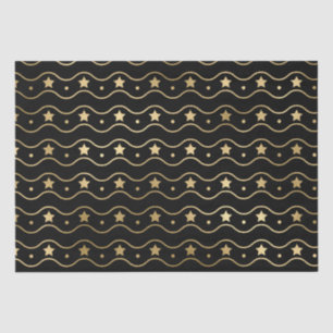 Elegant Black & Gold Foil Christmas Stars & Waves Tissue Paper
