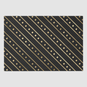 Elegant Black & Gold Foil Christmas Stripes & Dots Tissue Paper
