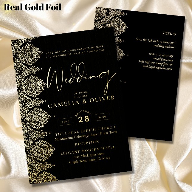 Elegant Black Gold Foil Lace Ornate Wedding (Creator Uploaded)