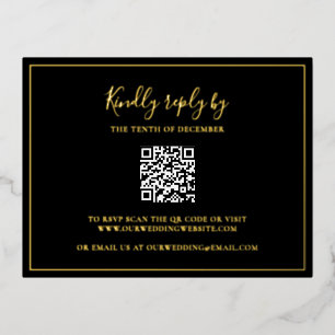 Elégant Black Gold Foil QR Code Mariage Carte RSVP