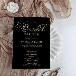 Elegant Black Gold Foil Script Bridal Brunch Invitation