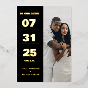 Elegant Black & Gold Foil Wedding Invitation