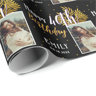 Elegant Black Gold Foliage 40th Birthday Wrapping Paper