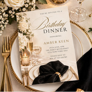 Elegant Black Gold Formal Birthday Dinner Invitation