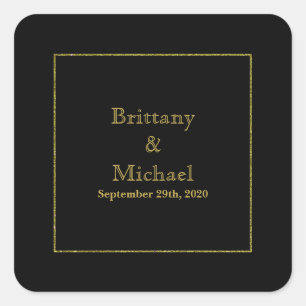 Elegant Black Gold Frame Wedding Envelope Sticker