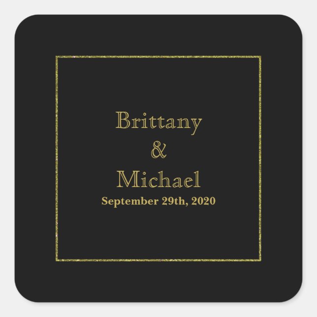 Elegant Black Gold Frame Wedding Envelope Sticker (Front)