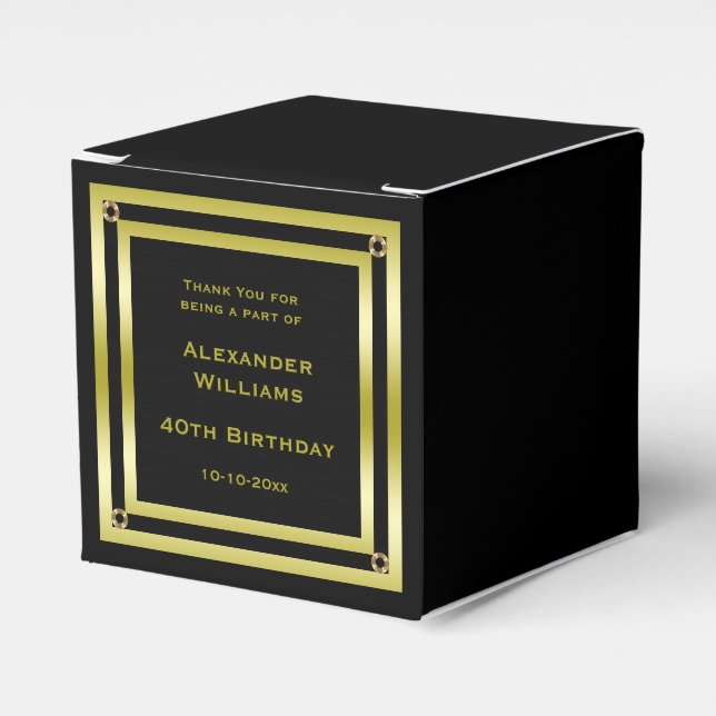 Elegant Black & Gold Framed 40th Birthday Favor Box (Front Side)