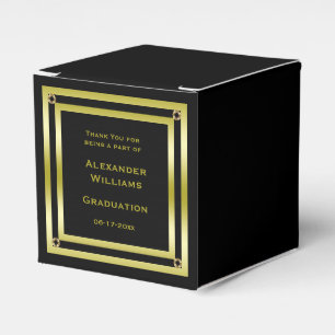 Elegant Black & Gold Framed Graduation Favor Box