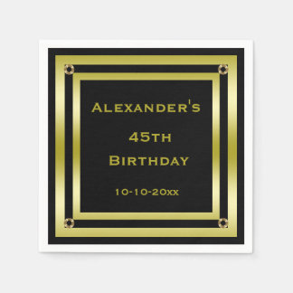 Elegant Black & Gold Framed Man's 45th Birthday Napkin