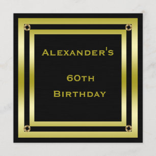 Elegant Black & Gold Framed Man's 60th Birthday Invitation