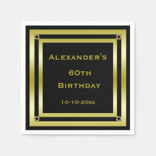 Elegant Black & Gold Framed Man's 60th Birthday Napkin