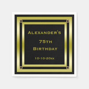 Elegant Black & Gold Framed Man's 75th Birthday Napkin